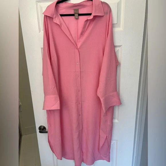 light pink dress h&m HM Trendy CALF LENGTH 100% Cotton FASHION STYLE horizontal ties H&M Trend Conscious Maxi Lyocell